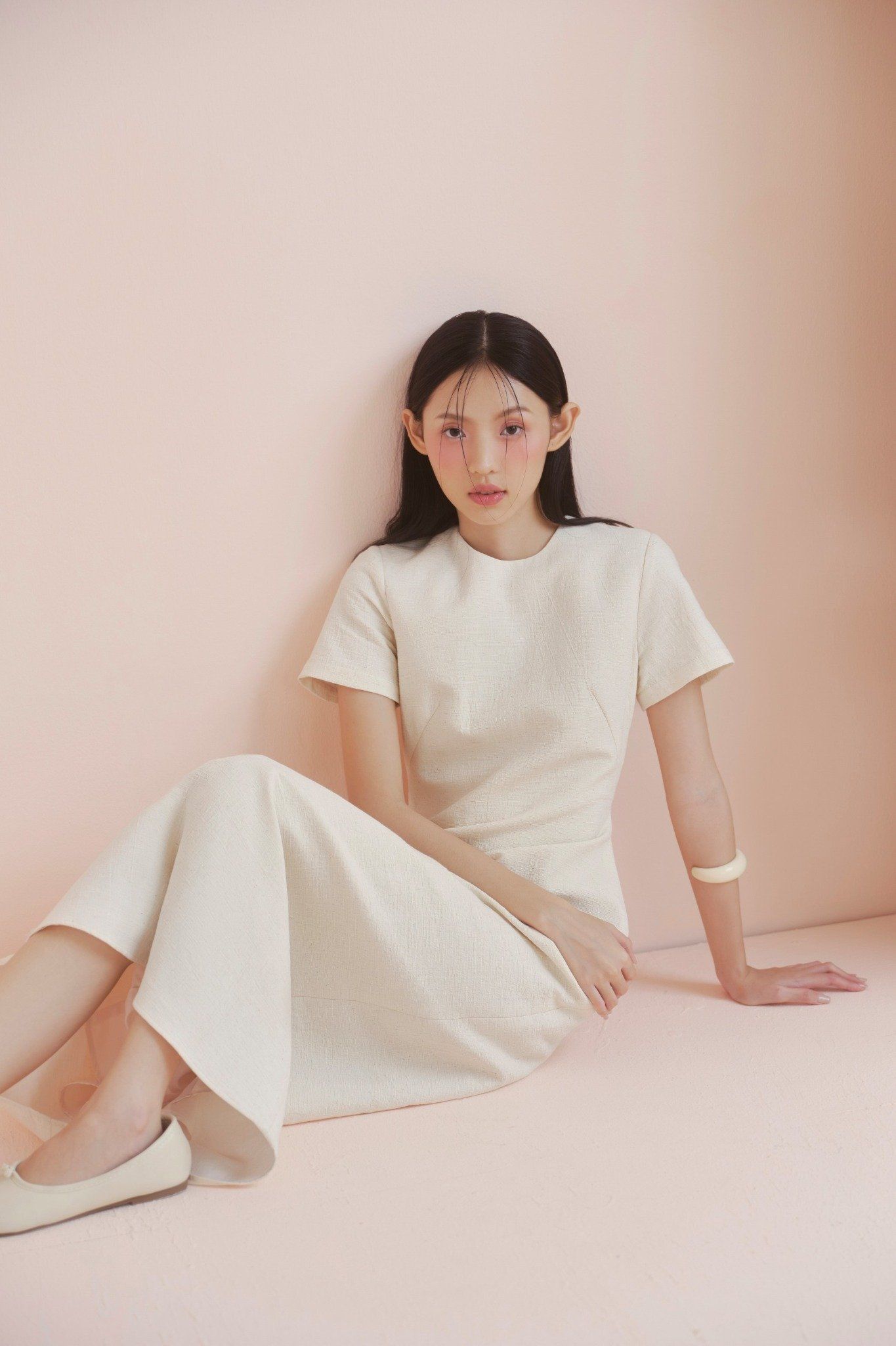 Cream Linen A Line Dress