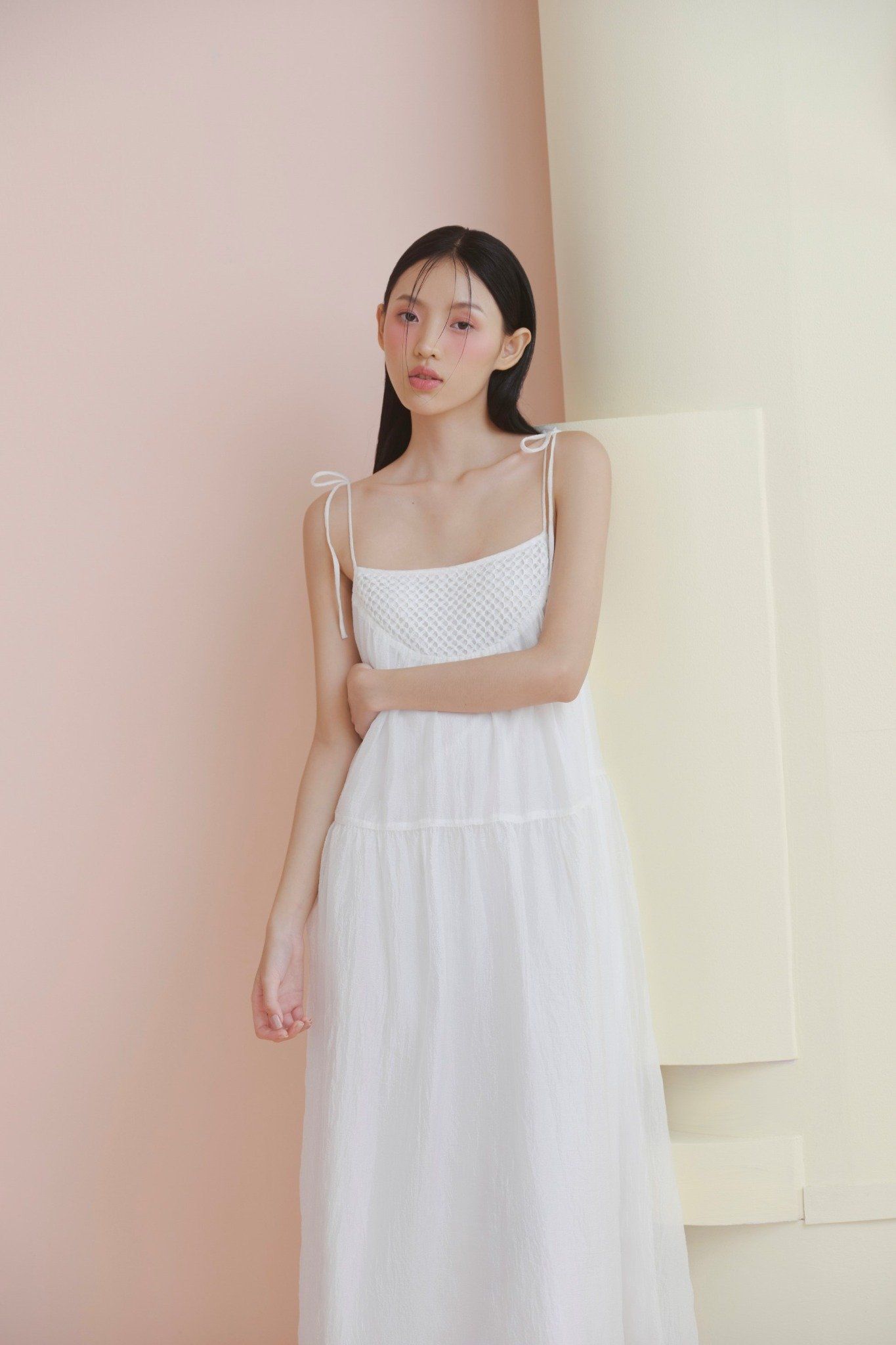 White Chiffon Strappy Crochet Dress