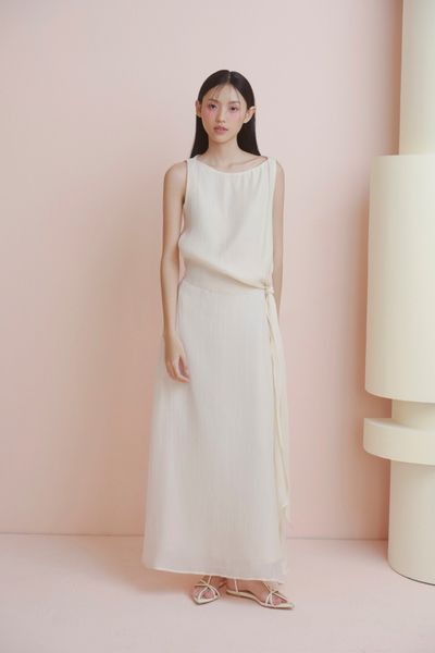  Cream Muslin Tie Waist Set 