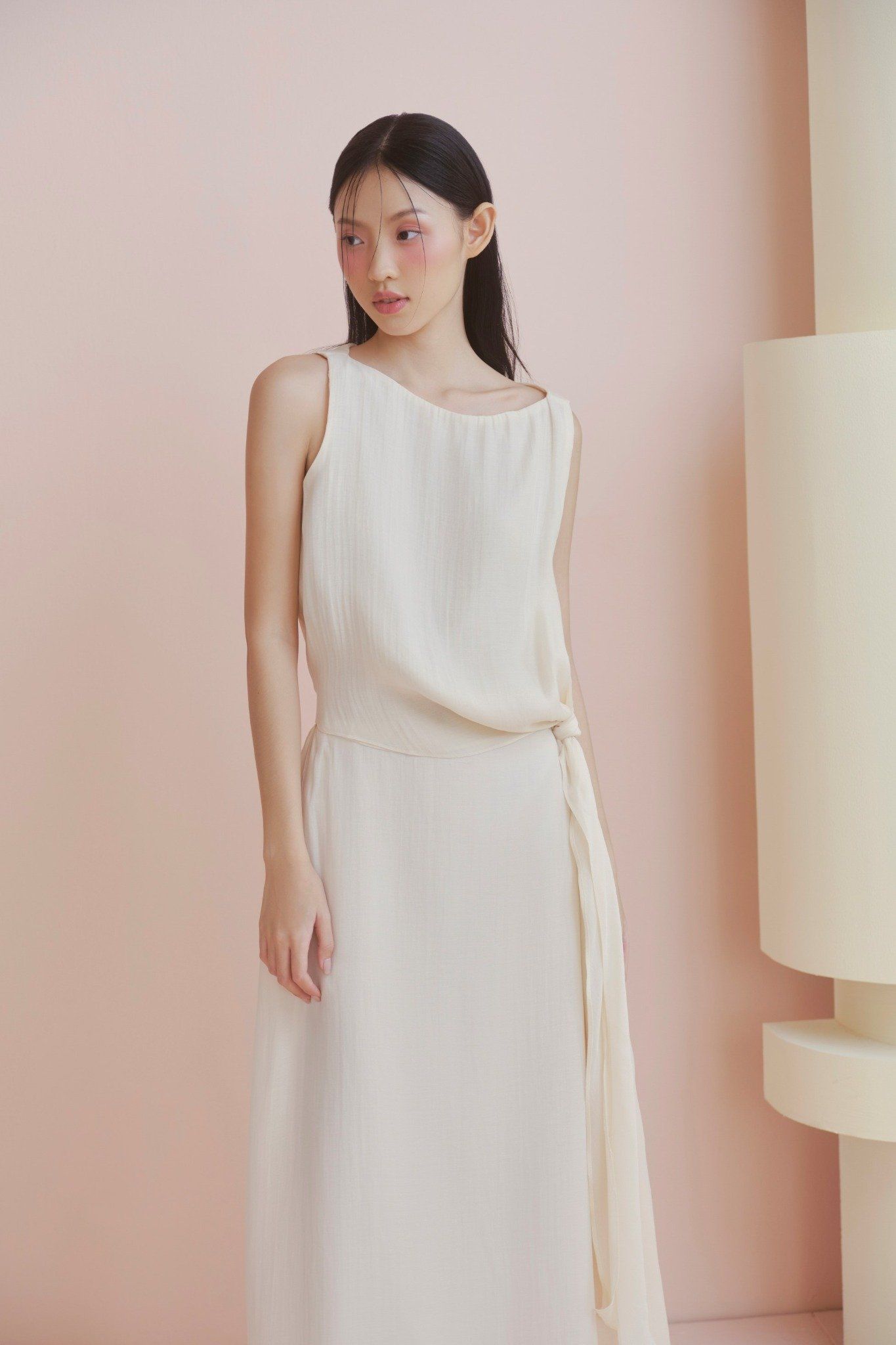 Cream Muslin Tie Waist Set