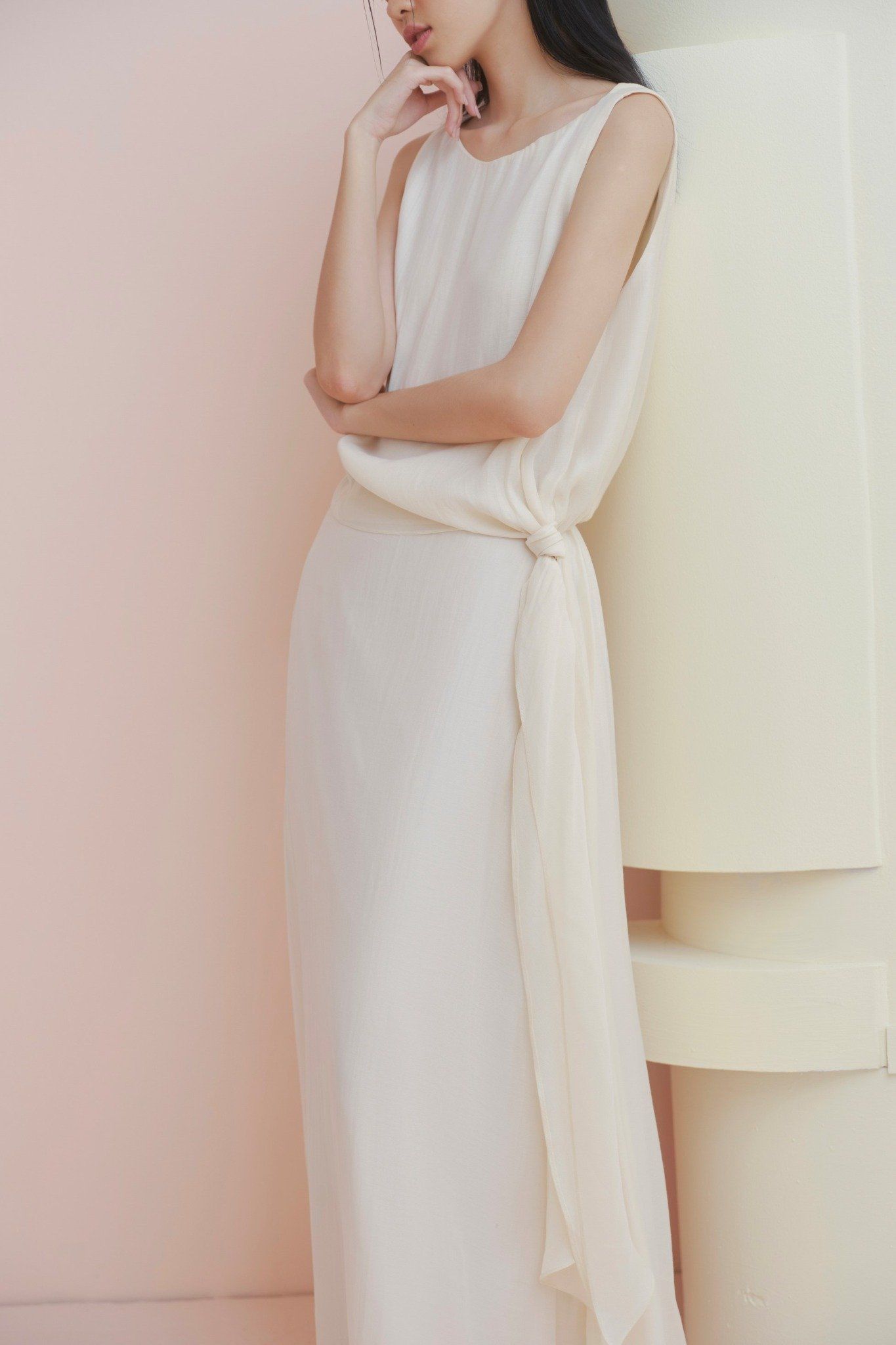 Cream Muslin Tie Waist Set