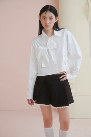 Áo sơ mi phối nơ White Oversized Bow Shirt