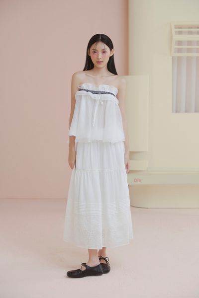  Áo White Chiffon Ruffled Cup Top 