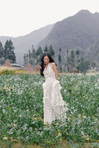  Váy maxi Ivory Halter Neck Ruffle Maxi Dress 