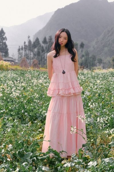  Áo 2 dây Pink Strappy Tiered Top 