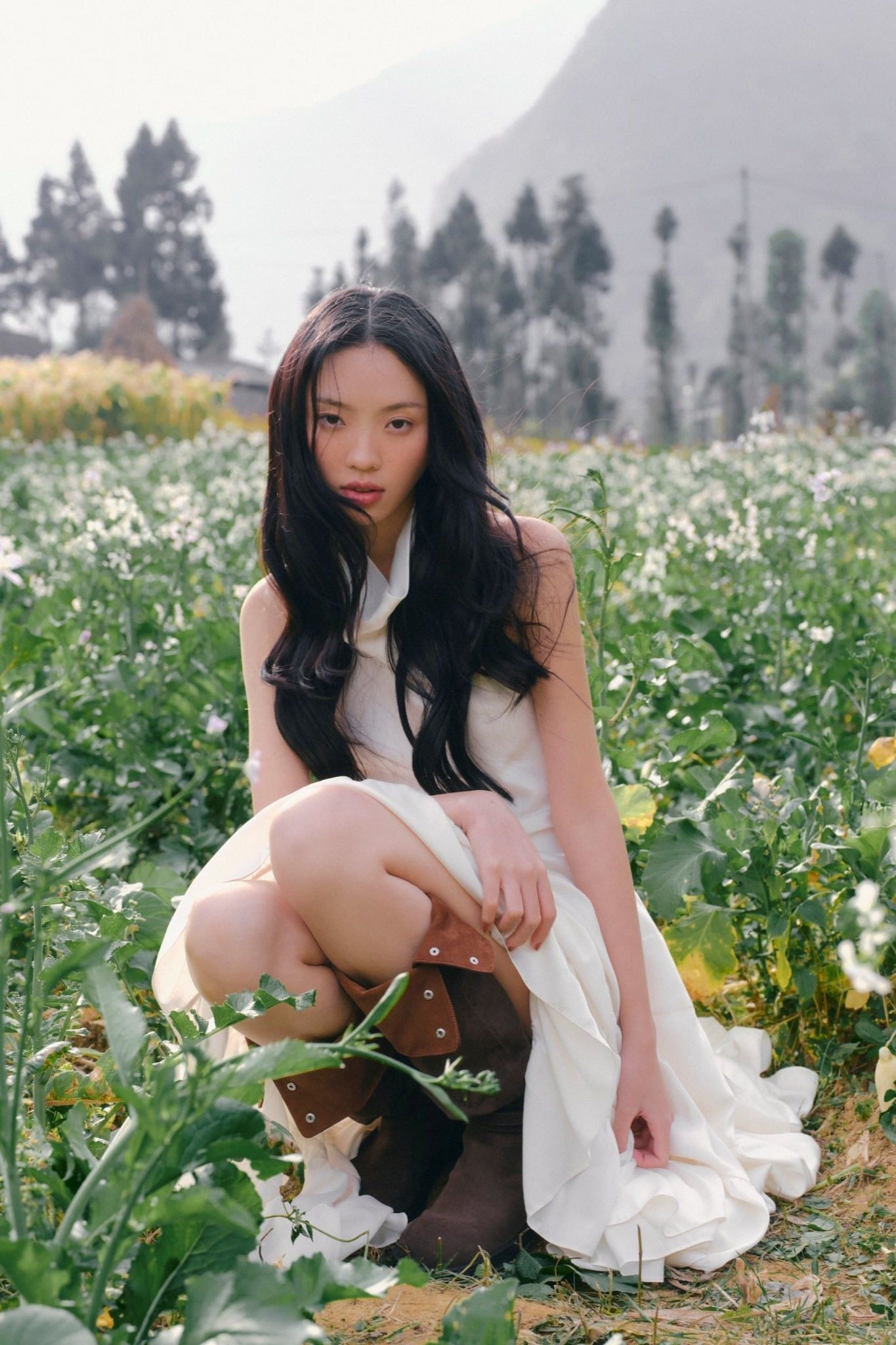 White Silky Halter Neck Tiered Dress