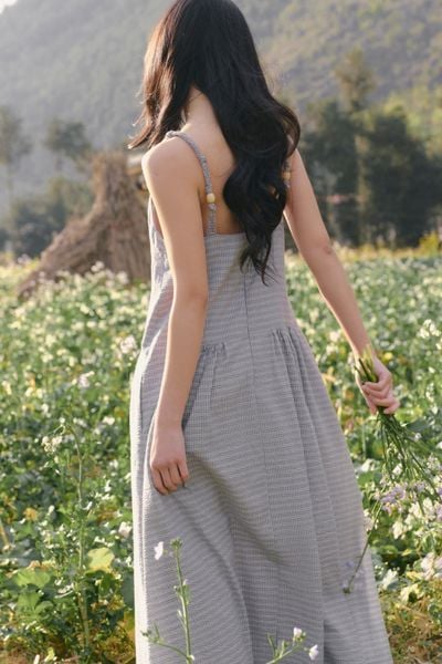  Váy maxi hai dây Light Blue Strappy Gathered Maxi Dress 