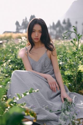 Váy maxi hai dây Light Blue Strappy Gathered Maxi Dress