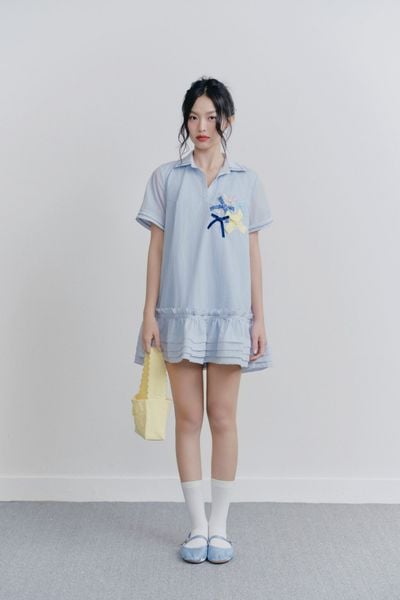  Baby Blue Ruffle Embro Dress 
