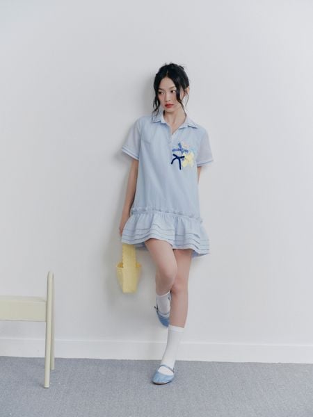  Baby Blue Ruffle Embro Dress 