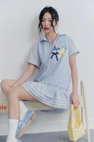  Váy babydoll thêu hoa Baby Blue Ruffle Embro Dress 