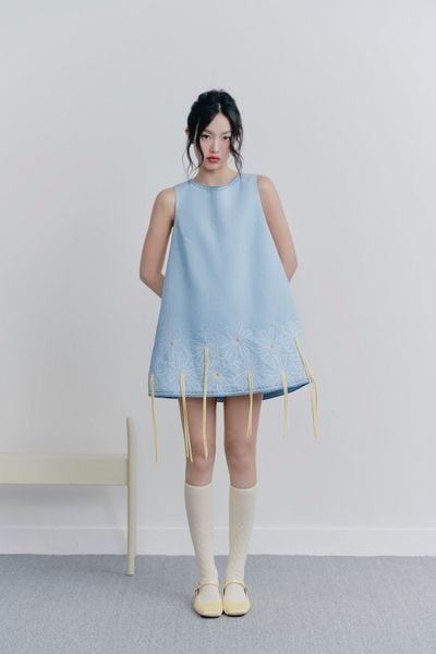  Baby Blue Tassel Embro Dress 