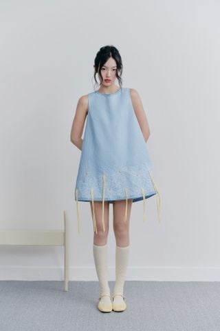Váy Babydoll thêu hoa Baby Blue Tassel Embro Dress