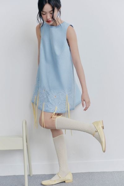  Baby Blue Tassel Embro Dress 