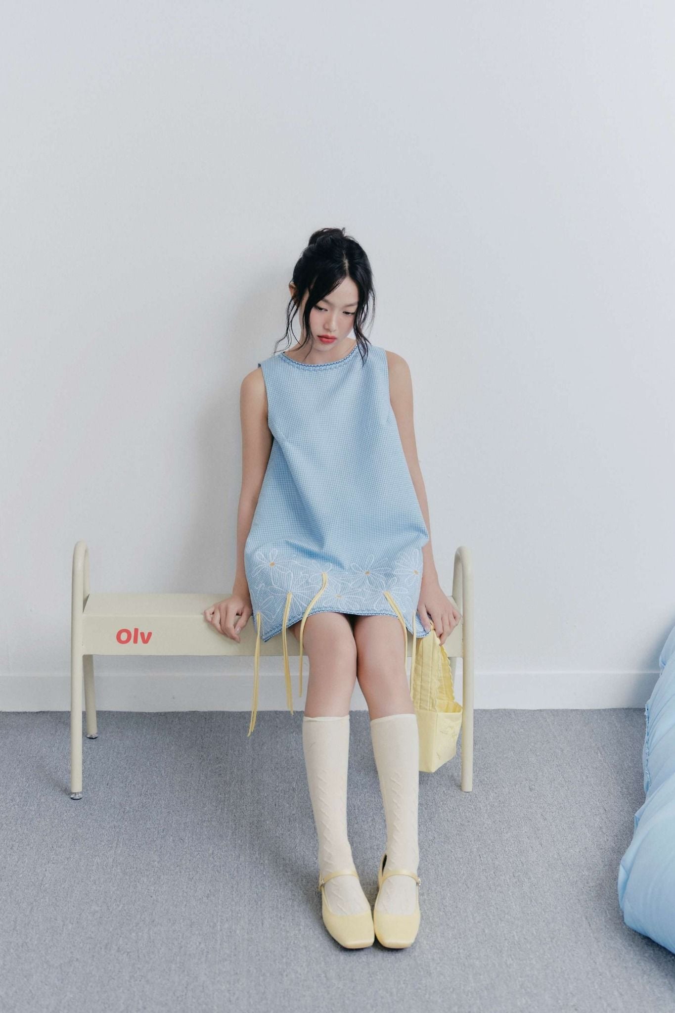 Váy Babydoll thêu hoa Baby Blue Tassel Embro Dress