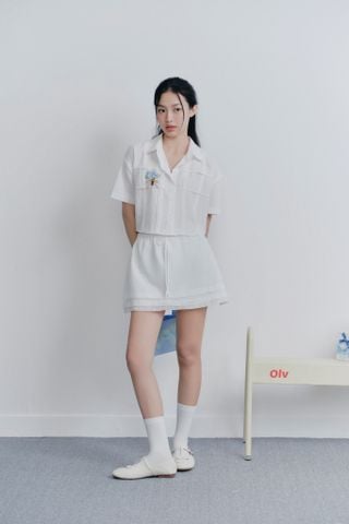 Set áo và chân váy White Linen Embro Mini Set