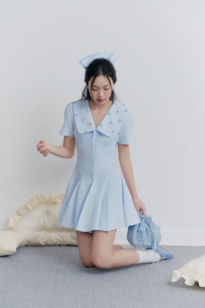 Baby Blue Sailor Embro Dress 