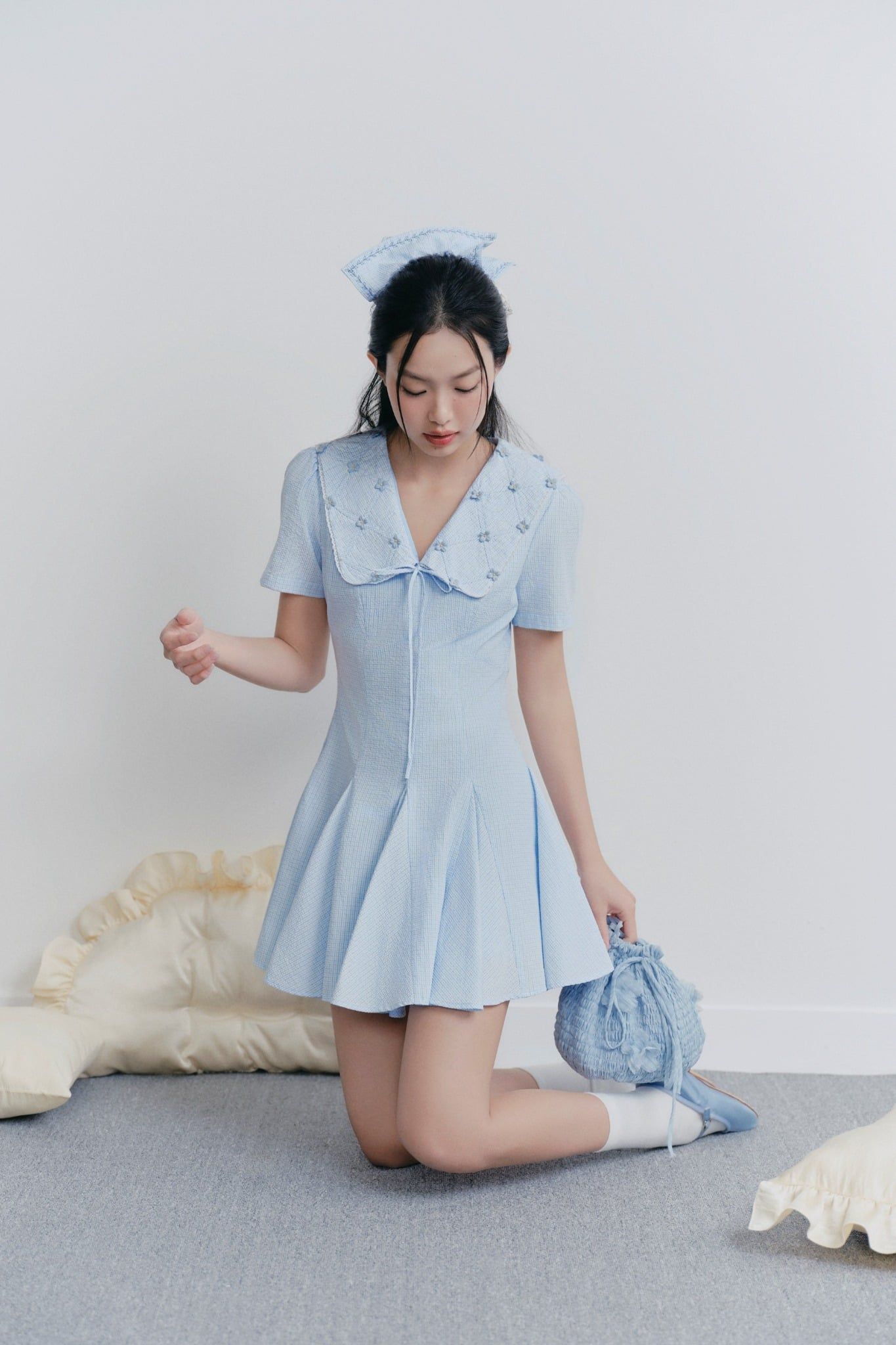 Baby Blue Sailor Embro Dress
