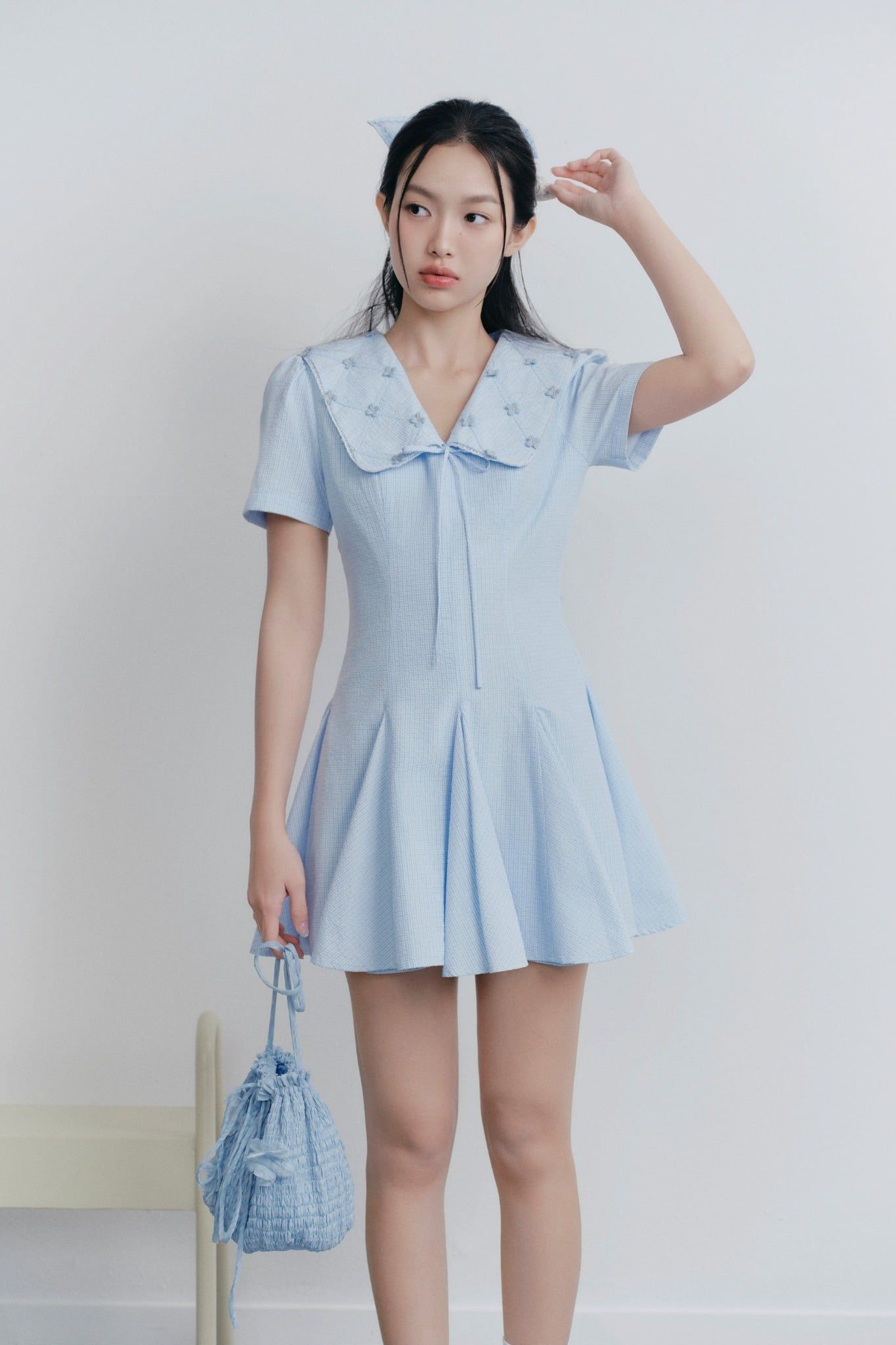 Baby Blue Sailor Embro Dress