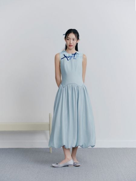  Baby Blue Waisted Embro Dress 