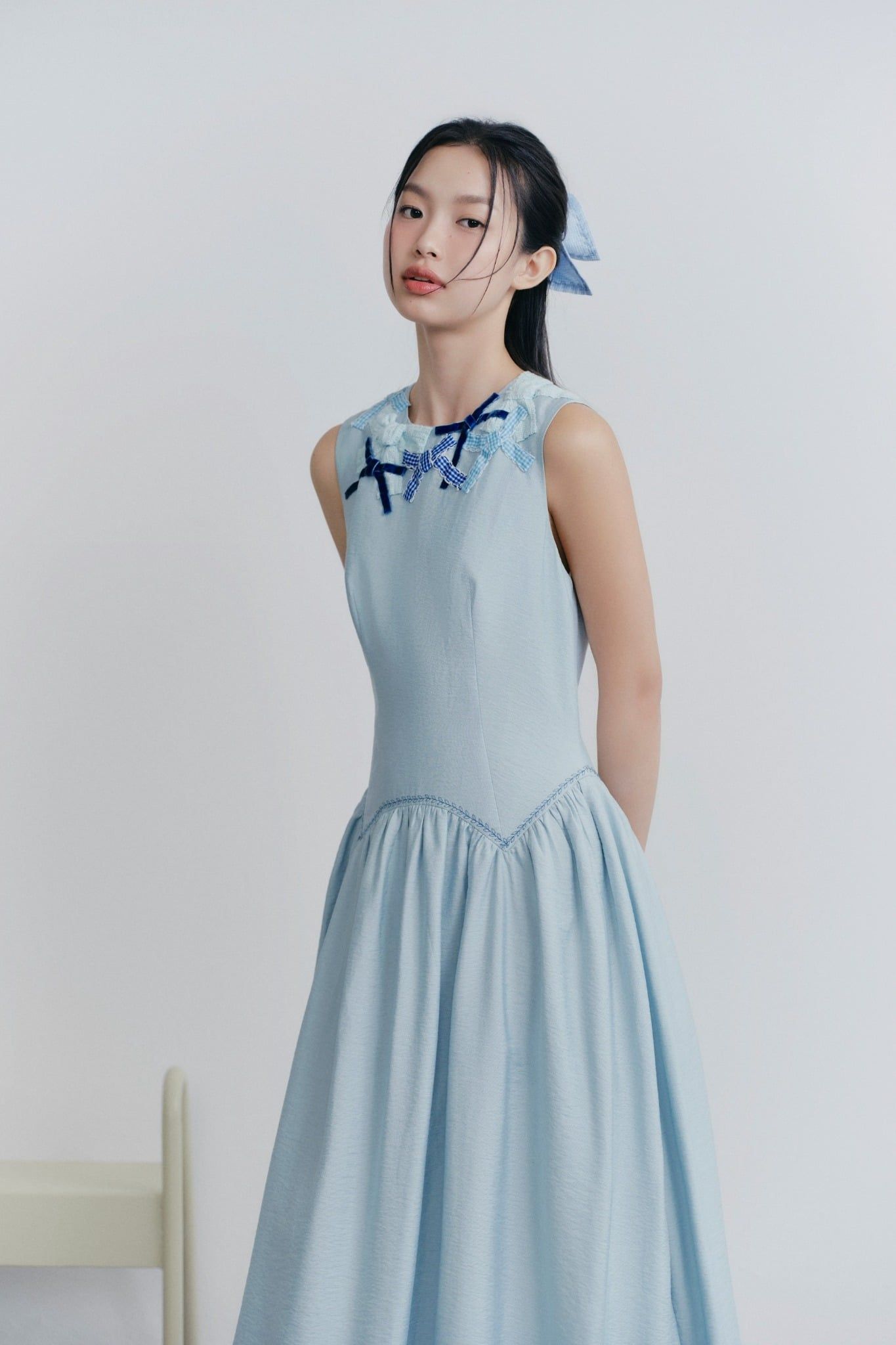 Baby Blue Waisted Embro Dress
