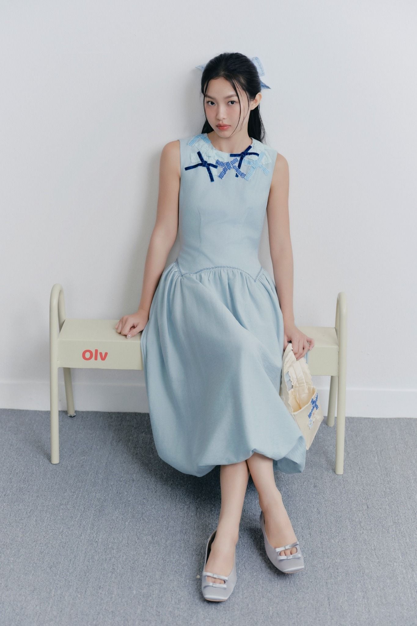 Baby Blue Waisted Embro Dress