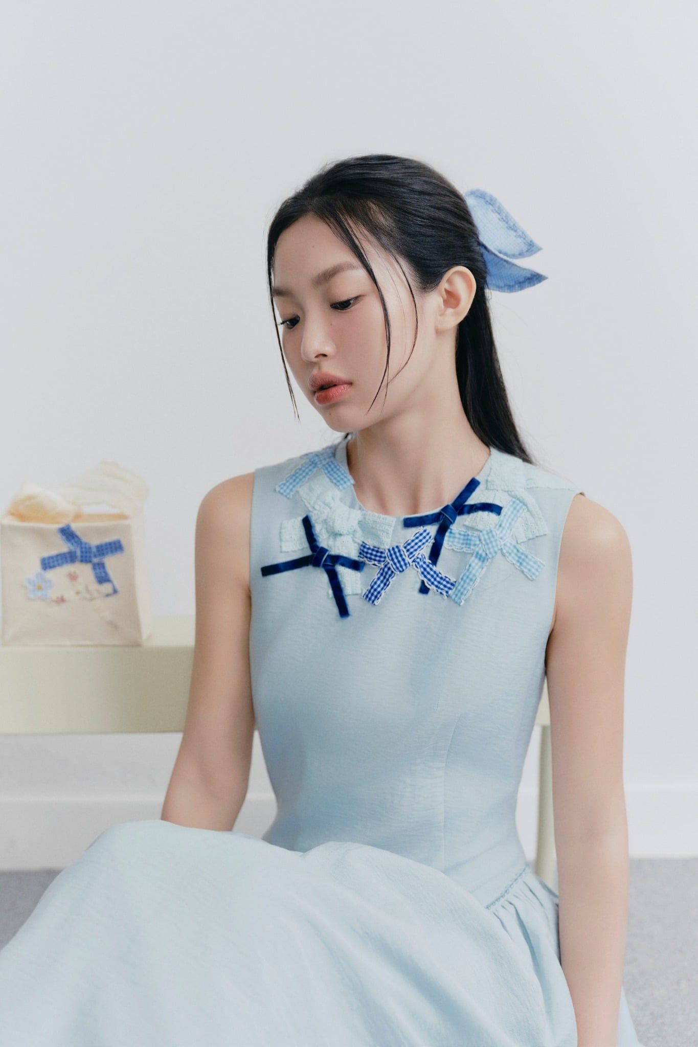 Baby Blue Waisted Embro Dress