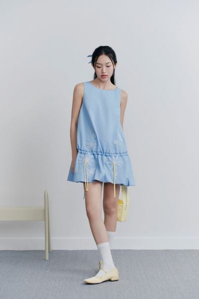  Baby Blue Puff Embro Dress 