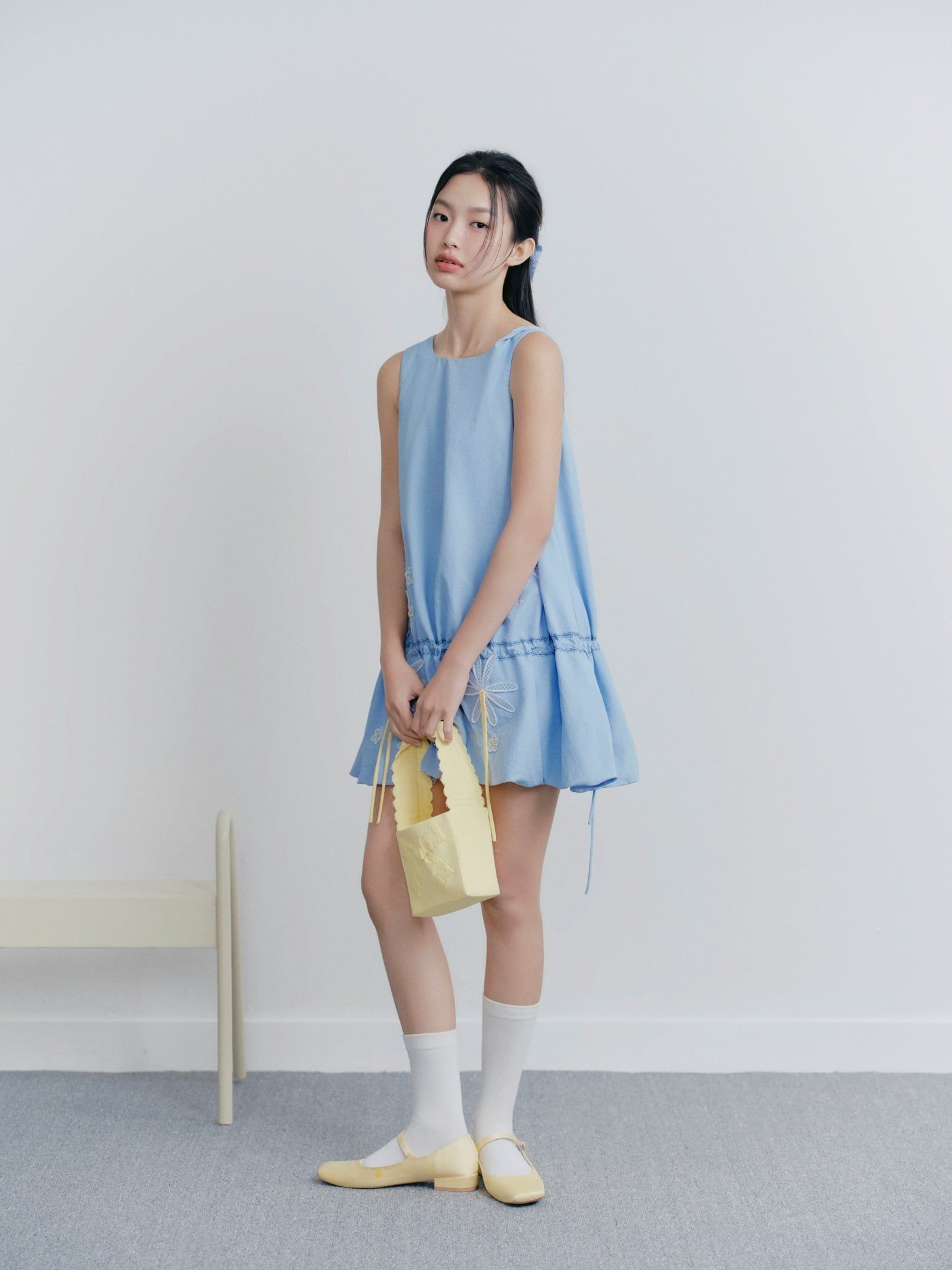 Baby Blue Puff Embro Dress