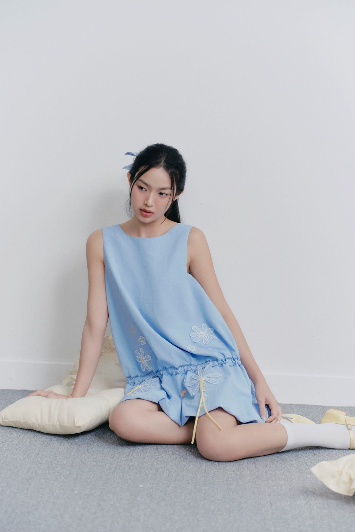 Baby Blue Puff Embro Dress