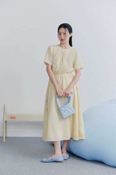  Butter Striped Midi Embro Dress 