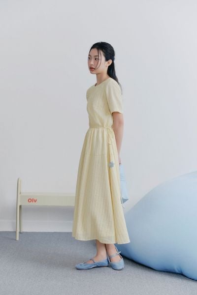  Butter Striped Midi Embro Dress 