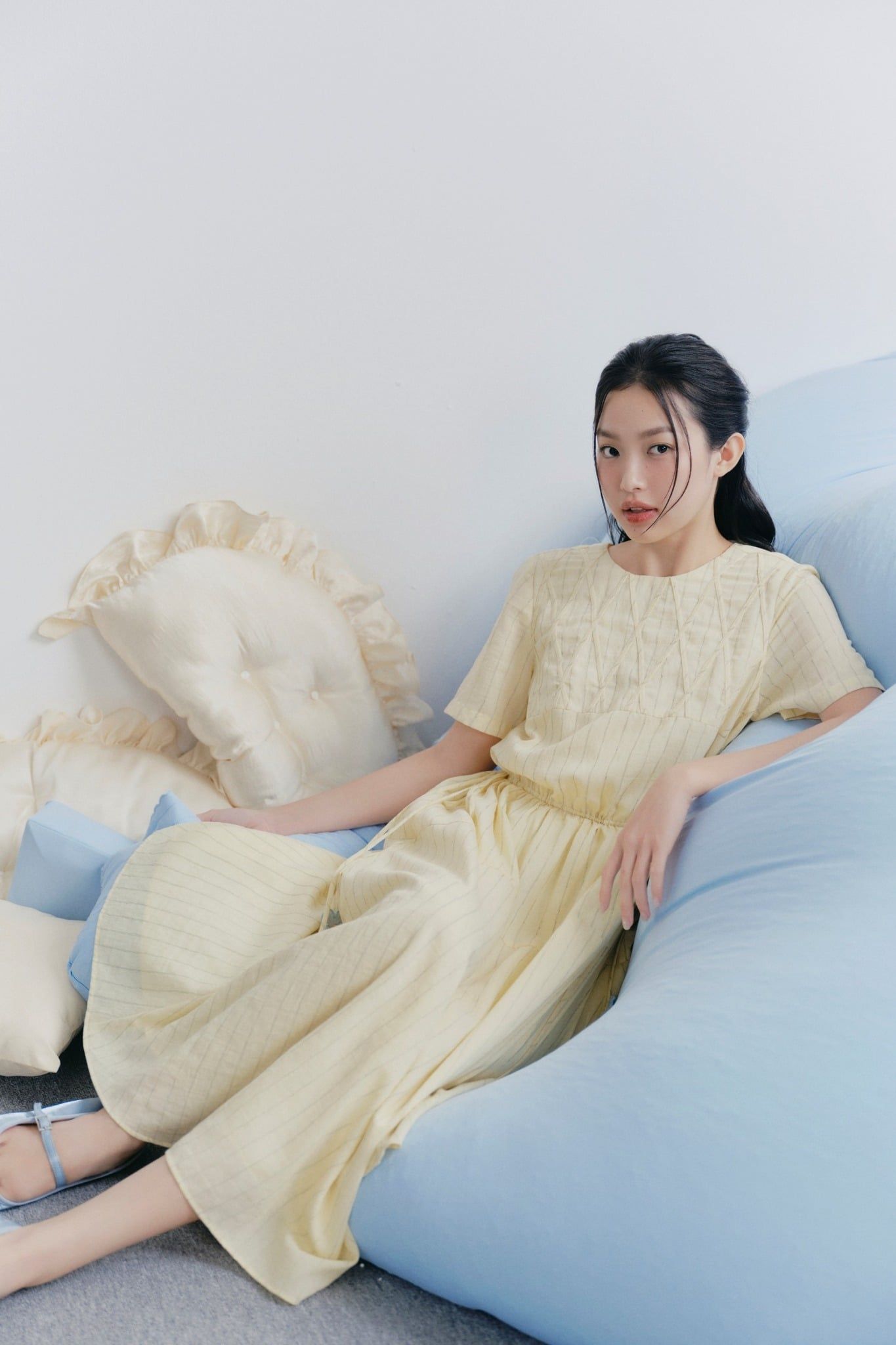 Butter Striped Midi Embro Dress