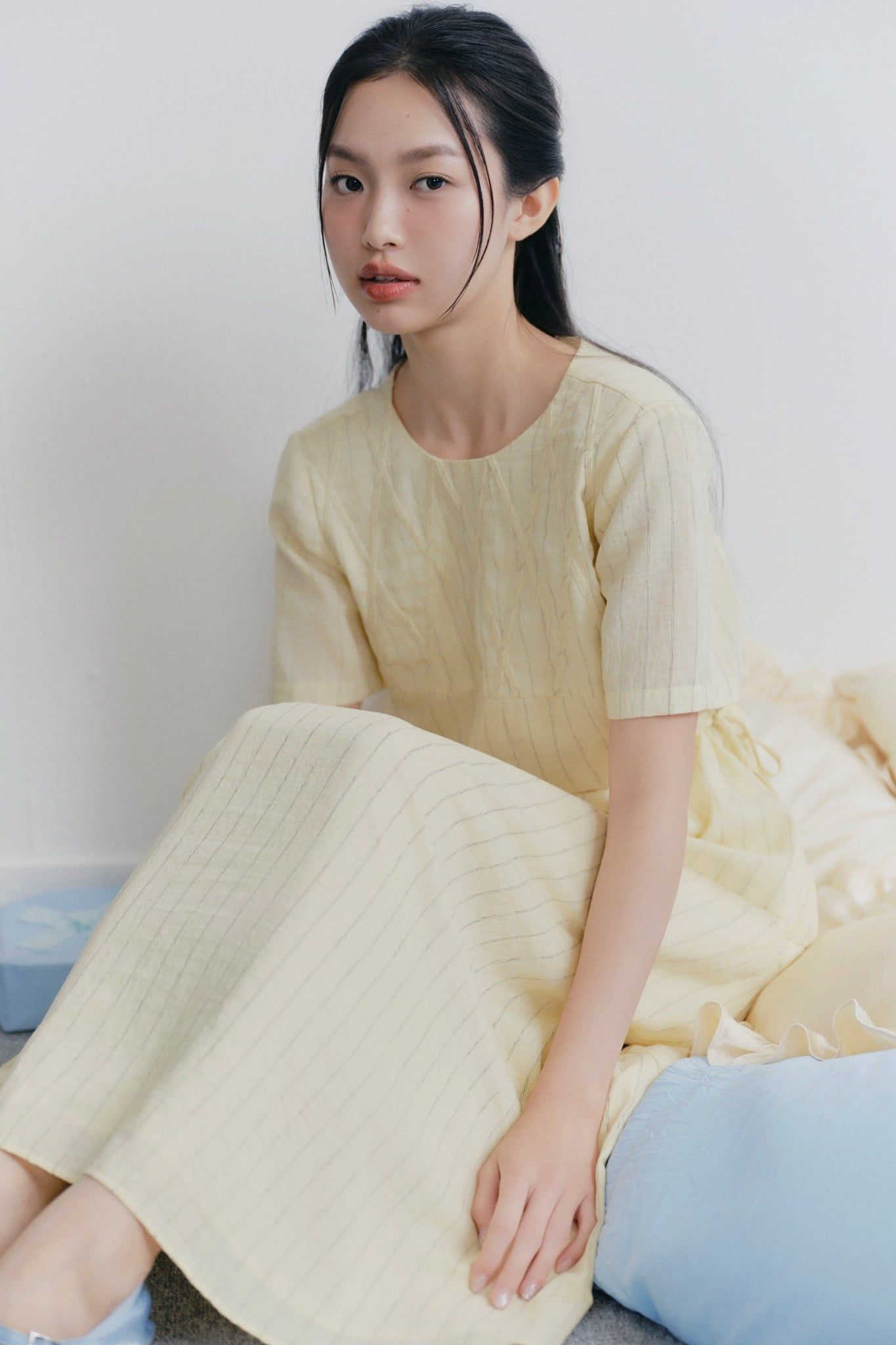 Butter Striped Midi Embro Dress