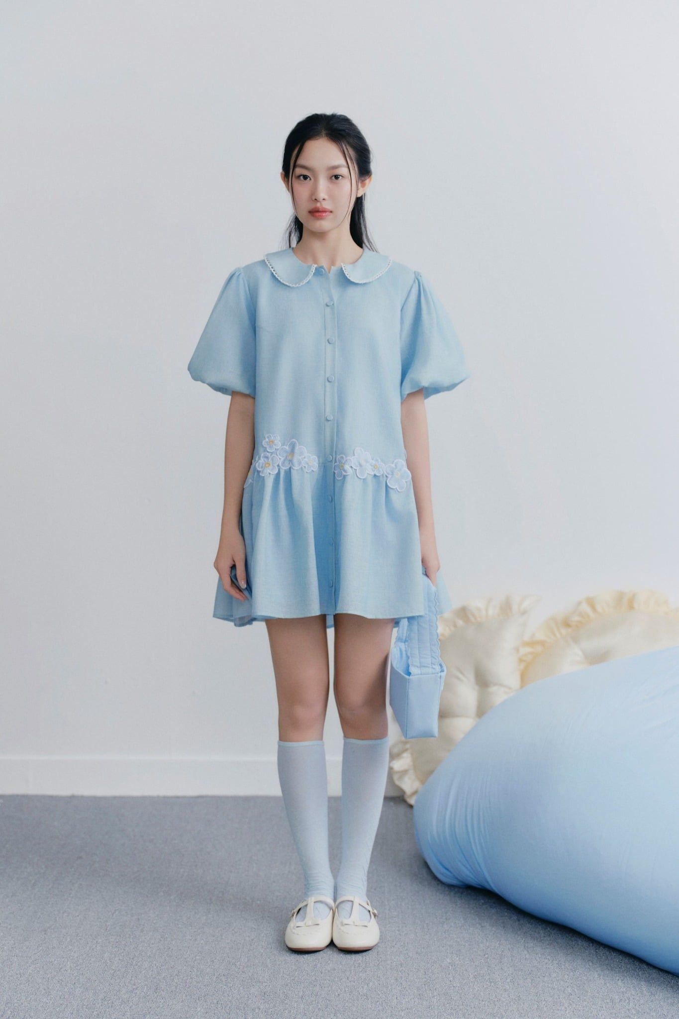 Blue Embro Mini Dress