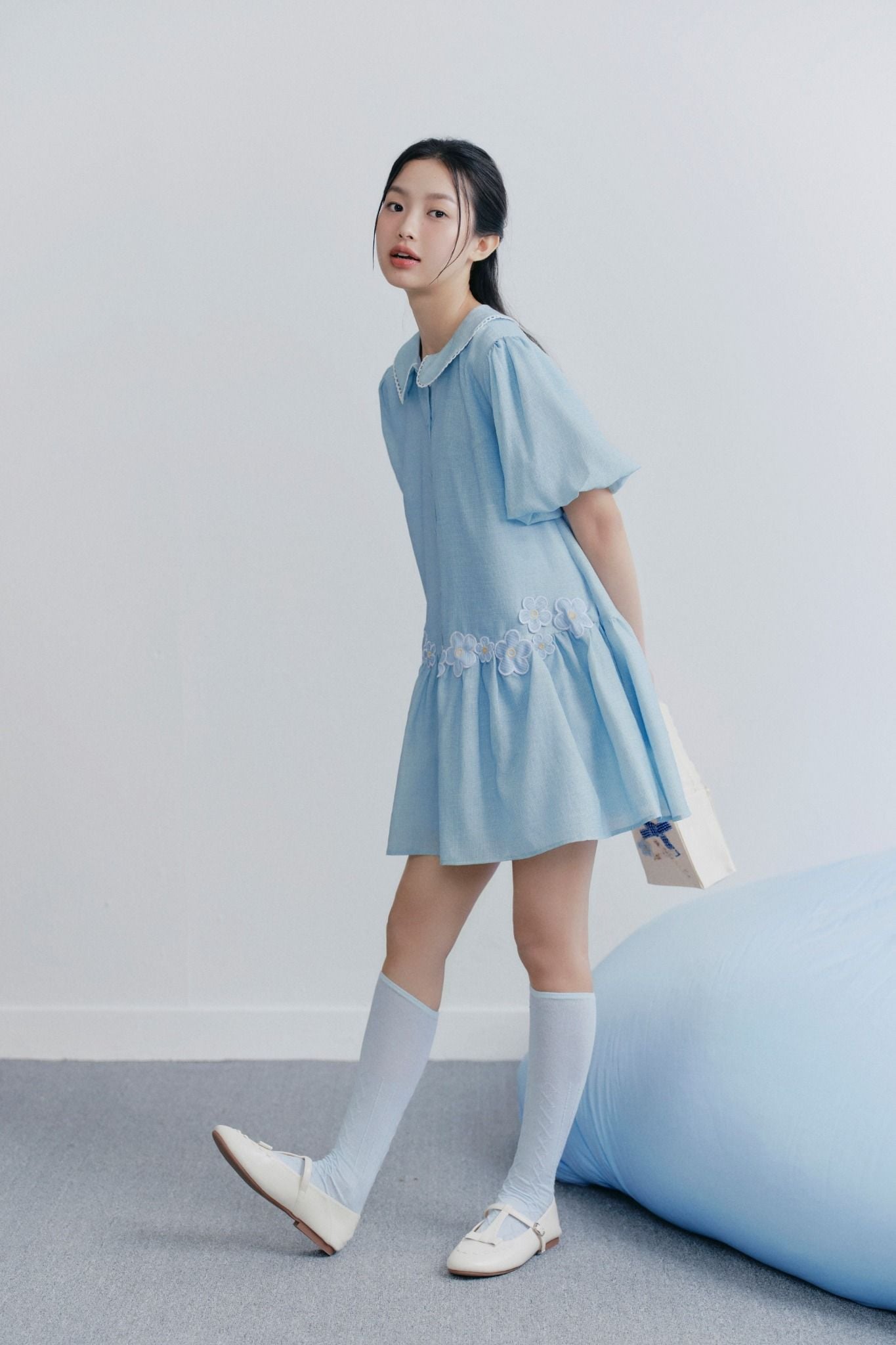 Blue Embro Mini Dress