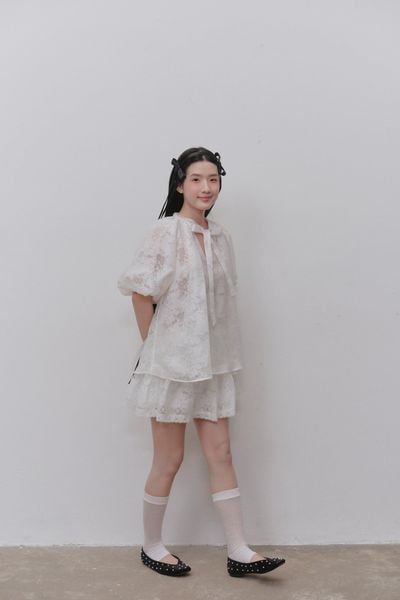  Set áo và chân váy ren Ivory Lace Long Sleeves Set 