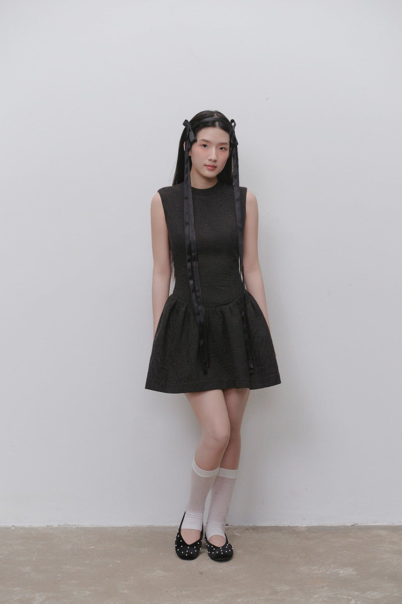 Váy xòe dáng ngắn Charcoal Cotton Sleeveless Flared Mini Dress