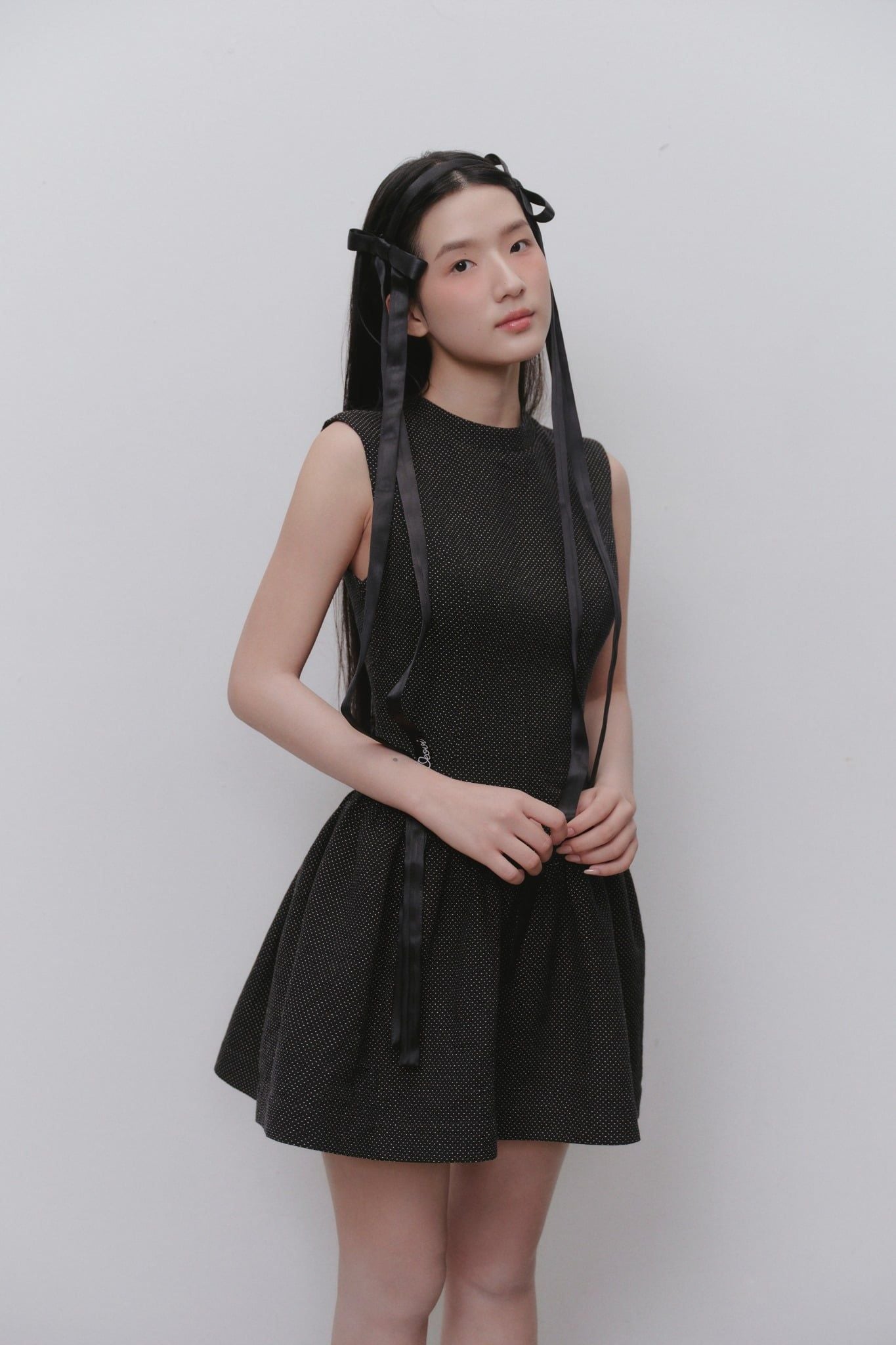 Váy xòe dáng ngắn Charcoal Cotton Sleeveless Flared Mini Dress