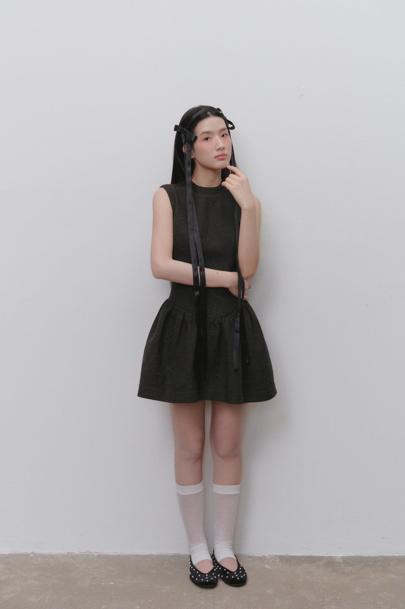 Váy xòe dáng ngắn Charcoal Cotton Sleeveless Flared Mini Dress