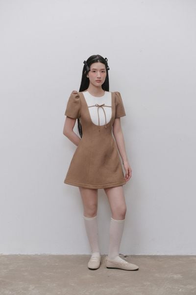  Váy chữ A Brown A Line Bowy Mini Dress 