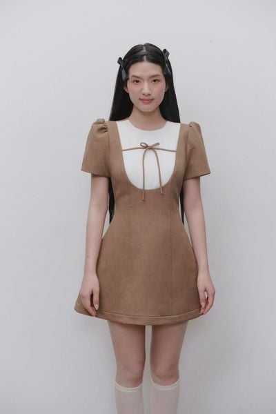  Váy chữ A Brown A Line Bowy Mini Dress 