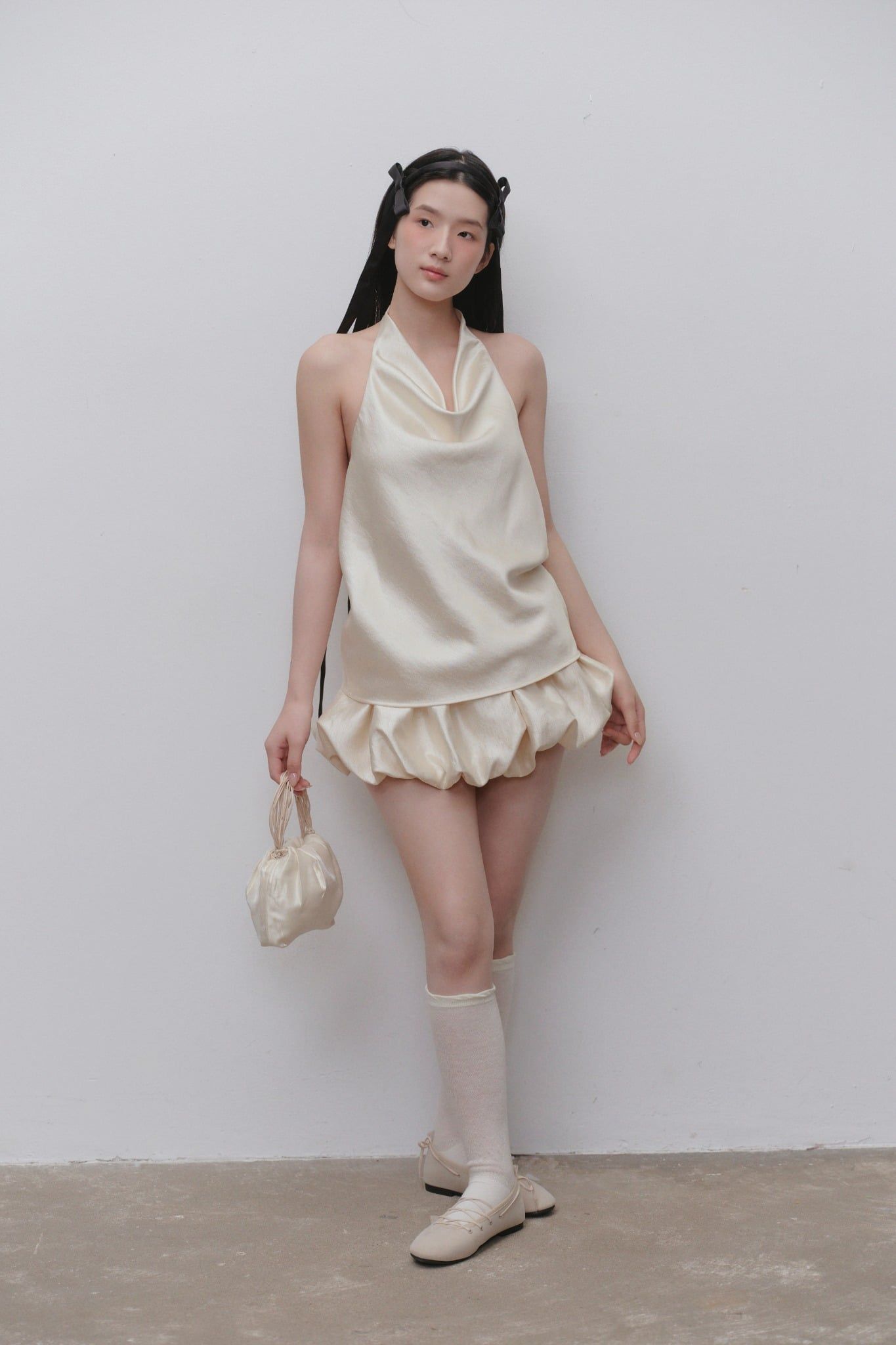 Áo cổ đổ Brown Satin Halter Cowl Top