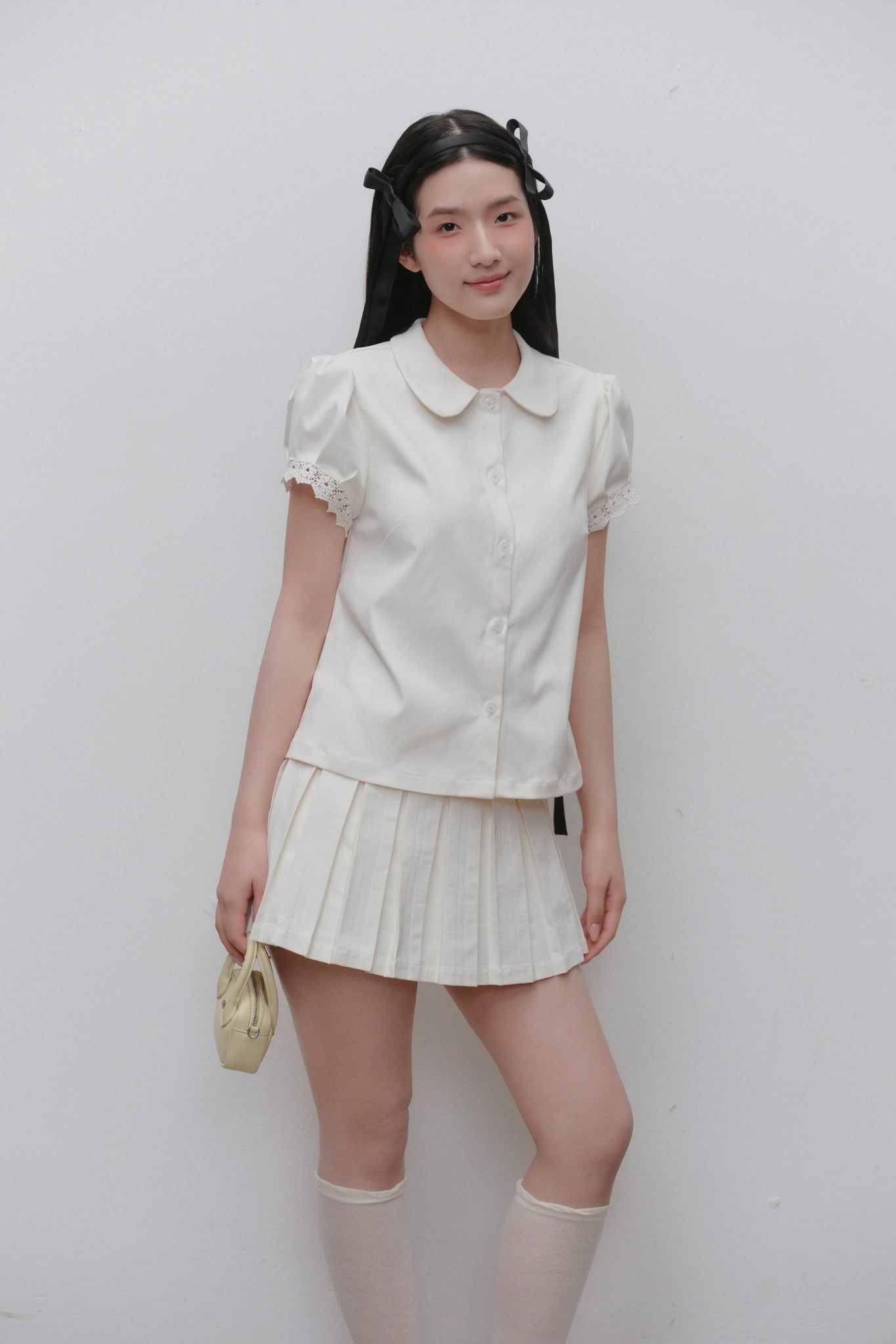 Set áo sơ mi và chân váy Gray Collared Pleated Set