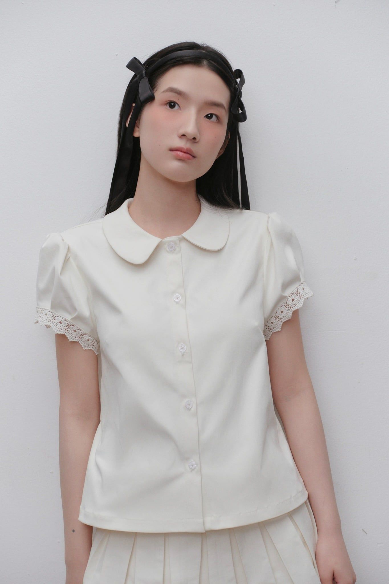 Set áo sơ mi và chân váy Gray Collared Pleated Set