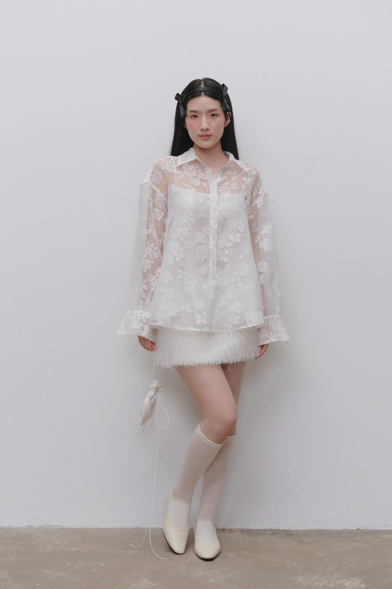 Chân váy lông White Feathered Mini Skirt