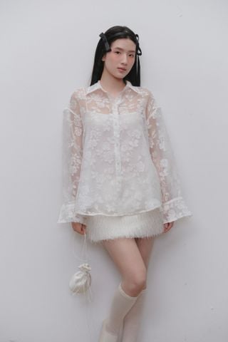 Áo sơ mi ren họa tiết hoa White Fleur Sheer Lace Shirt
