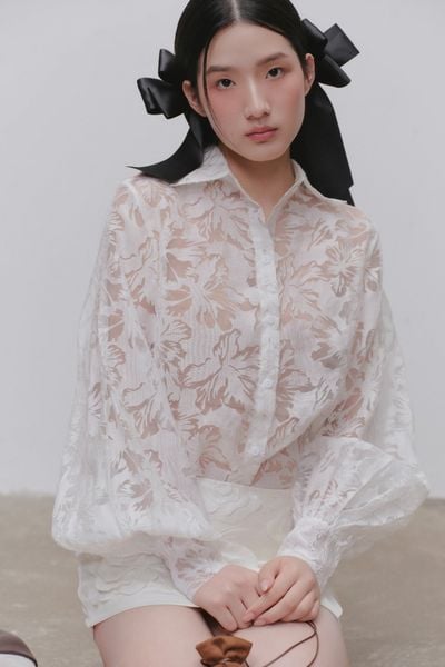  Áo Fleur Lace Sheer Mesh Shirt nhiều màu 