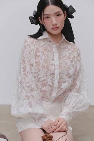 Áo Fleur Lace Sheer Mesh Shirt nhiều màu