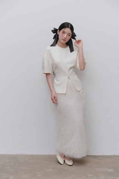  Chân váy lông White Feathered Maxi Skirt 
